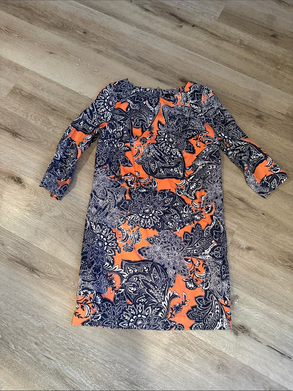 The Limited Orange and Navy Floral 3/4 Sleeve Dress